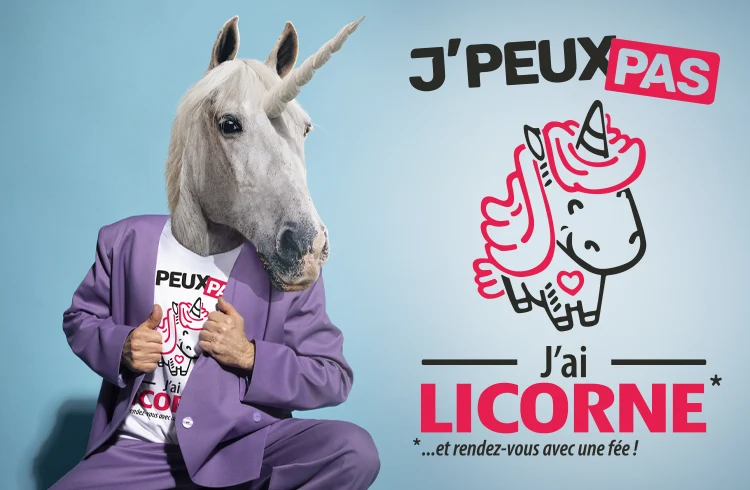 Une licorne avec notre tshirt pas cher "je peux pas, j'ai"